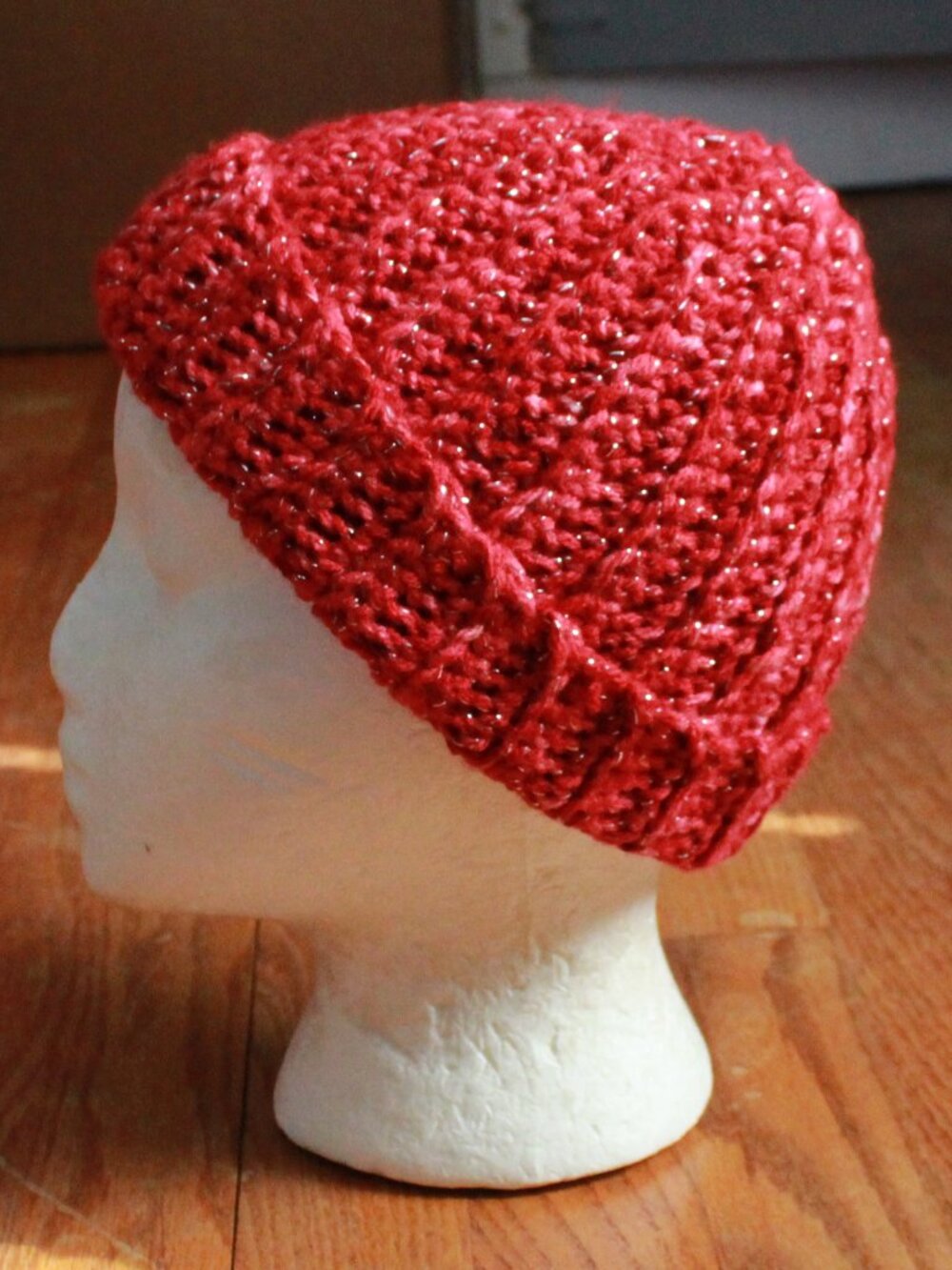 Handknit Metallic Accent Stretch Beanie